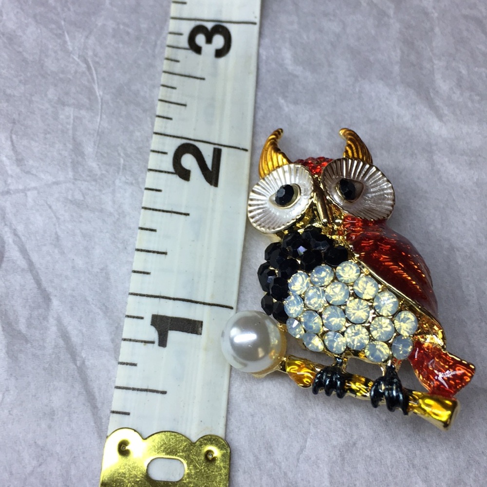 Orange, black & white jeweled fall 🦉 owl brooch